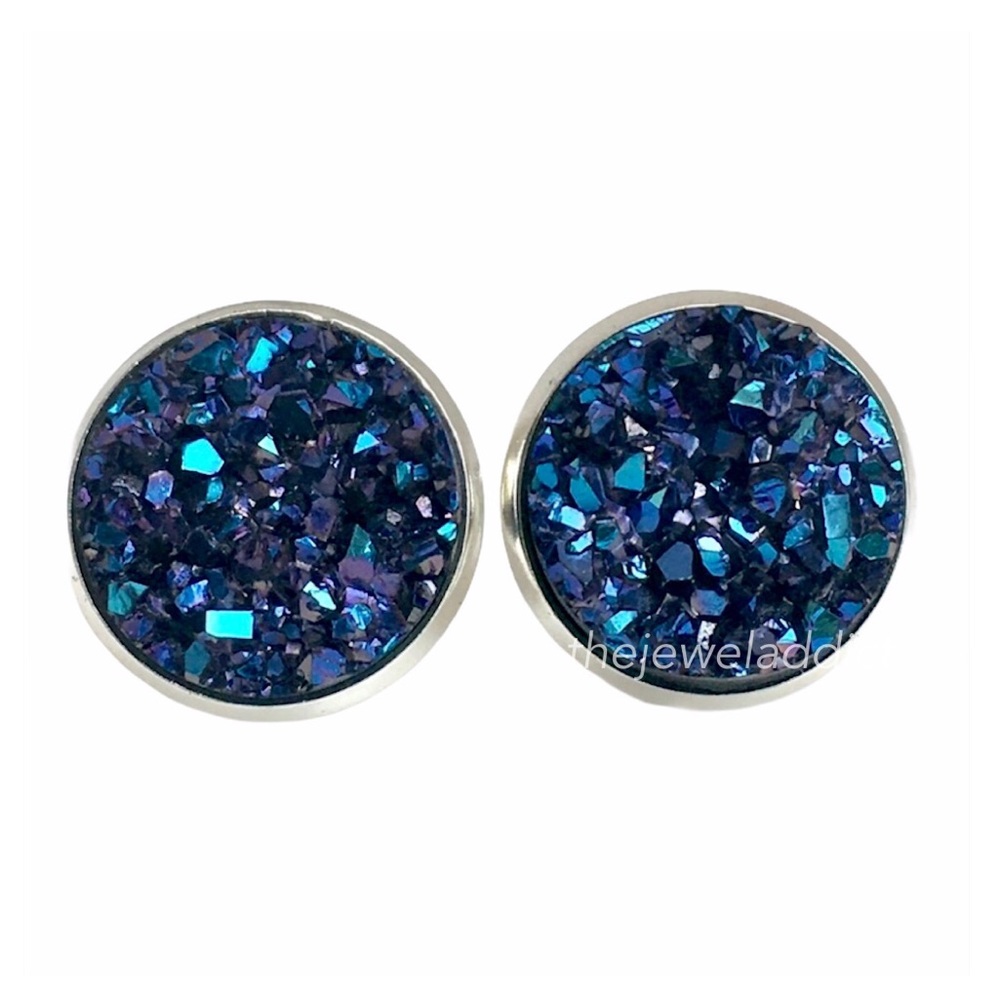 3 for 15🎀Light Black Rainbow Faux Druzy Studs